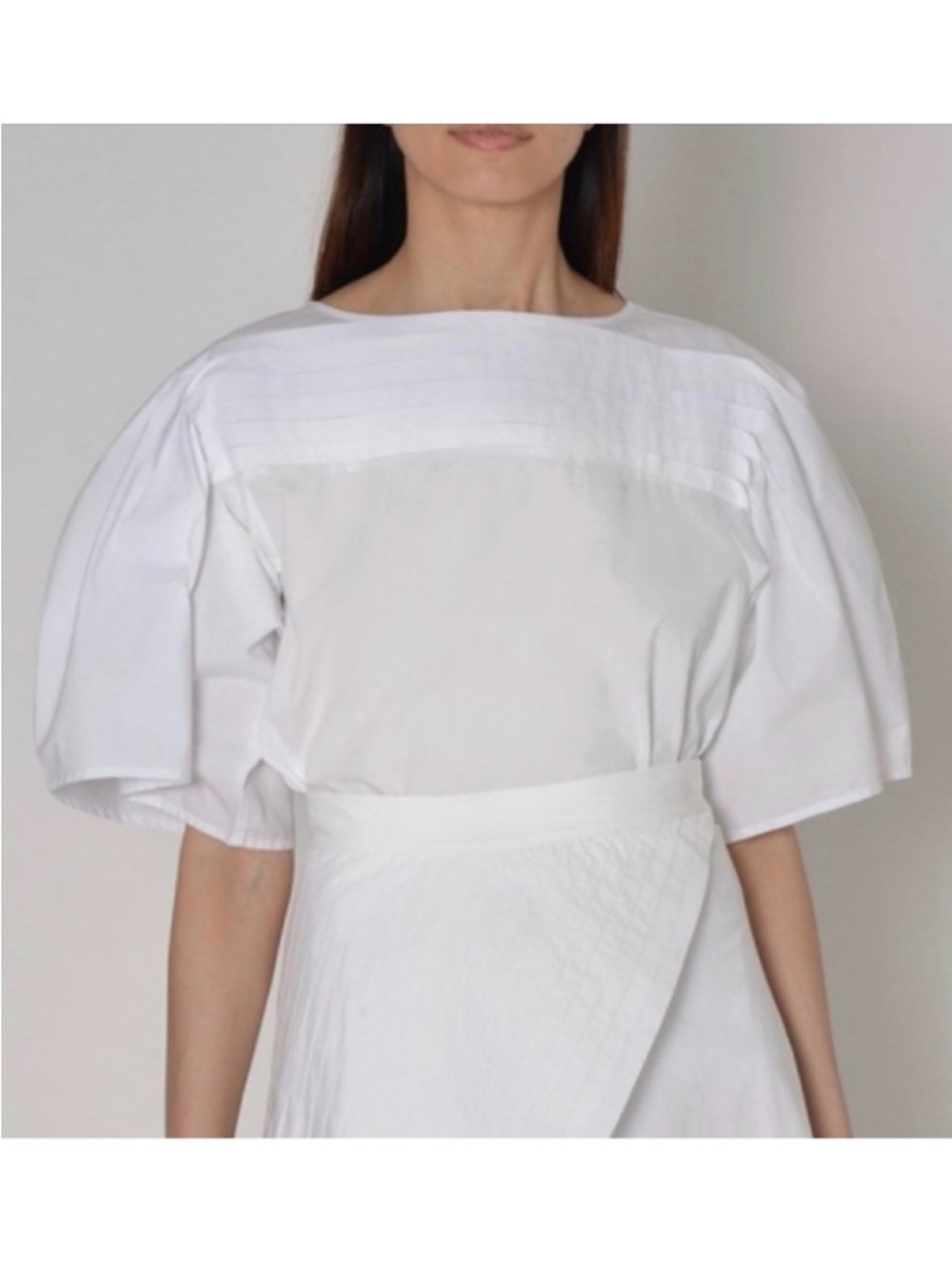 Merlette Canova White Puff Sleeve Cotton Poplin Blouse Medium Pleated Top